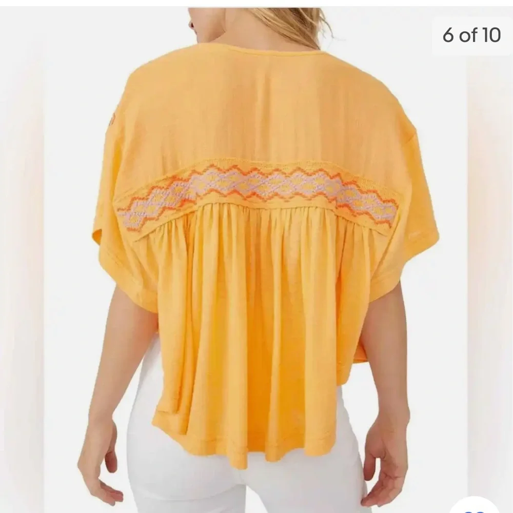 Free People Market Embroidery Trim Tassel Dolman Sleeve Tee, NWT, Size Medium